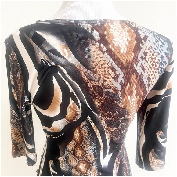 Joseph Ribkoff Animal Print Faux Wrap Dress Sz 8 Draped Front Stretch Above Knee - Picture 6 of 11